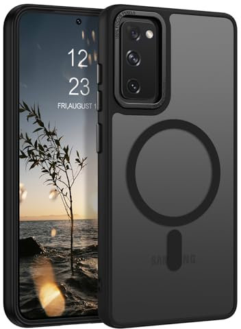 DUEDUE Cover Magnetica per Samsung Galaxy S20 FE 4G/5G[Compatibile con MagSafe], Custodia Opaca per Samsung S20 FE Case con Pulsante metallico Ultra-Sottile TPU Silicone Anti-Scivolo, Nero