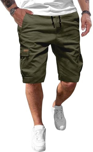JMIERR Cargo Shorts Herren Baumwolle Kurze Hosen Herren Elastische Taille mit Taschen Grün M