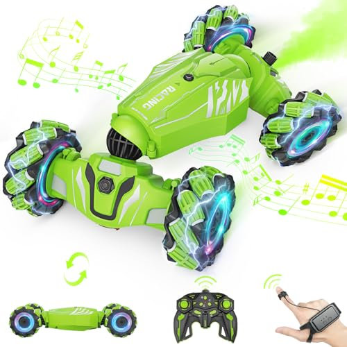 Dysaim Macchina Telecomandata per Bambini 6-12 Anni, RC Drift Car,2.4Ghz 360°Rotazione Auto Radiocomandata con Luci,Musica,Spray,Giocattoli 2 Batteria, Natale Regalo per Bambini da 6 91012 Anni, Verde