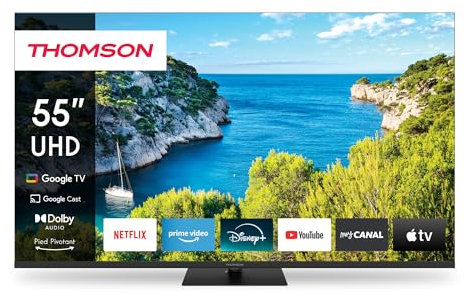 Thomson 55 Pollici (139cm) 4K Ultra HD Smart Google TV, Wi-Fi,Dolby Audio, HDR10, Bluetooth 5.1, Triple-Tuner (Cavo/Satellite/Antenna), HDMI, CI+, A+ Pannello - 55UG5C14
