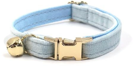 Personalisiertes Katzenhalsband mit Namensschild, verstellbares Samt Katzenhalsband mit Glocke, Haustier Halsband mit Name Telefonnummer Gravierte ID Tags (Sky Blue)