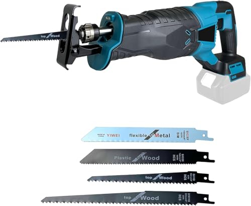 Akku Reciprosäge，Kompatibel mit Makita 18V Akkus, Variabler Drehzahl von 0-2800 SPM, Hublänge 32mm, Säbelsäge mit 4 Sägeblätter, Schnellspannfutter, Ideal zum Schneiden