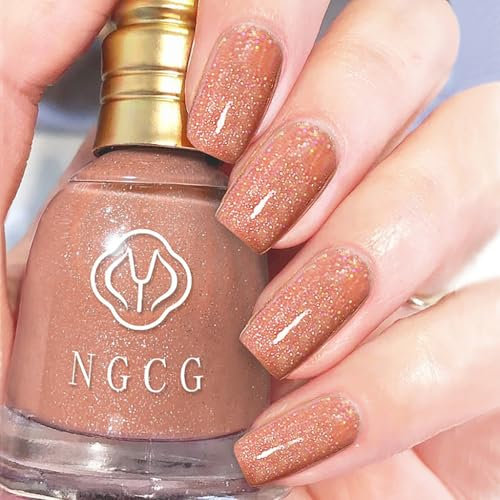 Glitter Nail Polish, Nude Nail Varnish, Diamond Glow Bell Shape Quick Drying Nail Polish, Long Lasting, Bright Colours, Non-Toxic, No UV Lamps Needed, Nail Gel For Women (23#Nude)