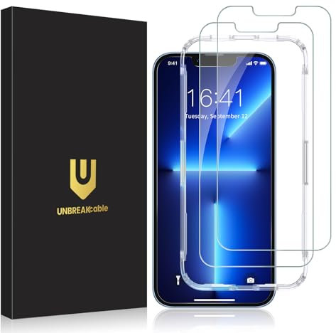 UNBREAKcable Panzer Schutz Glas für iPhone 13/14 und iPhone 13 Pro [2 Stück], 9H Härte Schutzfolie, 2.5D Displayschutzfolie, Schutzglas [Anti-Bläschen, Anti-Kratzer, leicht anzubringen]