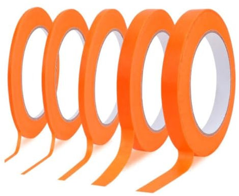 Ormromra 5 Rolls Fine Line Masking Tape - 20m, 3/5/7/10/12mm Writable, Automotive Masking Tape for DIY, Car Auto Paint, Art, Craft Labeling and Office