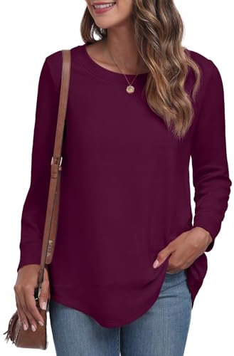GRECERELLE Sweatshirts for Women UK Crew Neck Long Sleeve Tops Women Casual Tunic Tops Shirts (Wine Red, L)