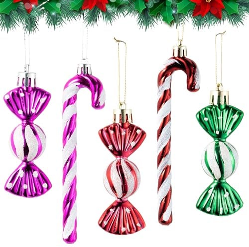 TirEurt Weihnachtsbaum Zuckerstangen Hängende Ornamente - Glitzer Weihnachtskugeln Zuckerstangen Deko, Weihnachten Hängende Anhänger für Weihnachtsanhänger Weihnachtsbaumschmuck, 18 Stück, Bunter