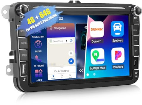 4G+64G CAMECHO Android 13 Autoradio für VW Golf 5 Polo Skoda mit Navi Carplay Android Auto,8 Zoll Doppel Din Auto Radio Touch Display mit Bluetooth Mirror Link FM/RDS WiFi SWC und USB