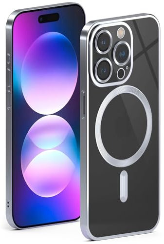 ONEFLOW Aura Case für iPhone 15 Pro Max Hülle kompatibel mit MagSafe, Handyhülle mit Kameraschutz, Schutzhülle für induktives kabelloses Laden, Silikonhülle Durchsichtig, Silber