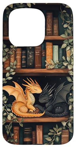 Cute Dragons On Bookshelf Book Dragon Bookworm Book Lover Case for iPhone 15 Pro