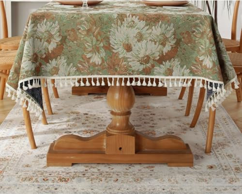 Mantel vintage con diseño de girasoles: elegante mantel de tela para picnic, restaurante y comedor, diseño floral beige (140 x 220)