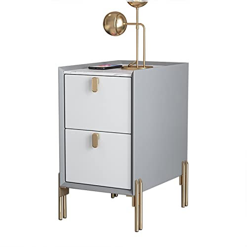 GODFSAHG Moderner Nachttisch aus der Mitte des Jahrhunderts mit gesinterter Stein-Arbeitsplatte und 2 Schubladen für kleine Räume, Hellgrau und Weiß, 40 x 35 x 55 cm