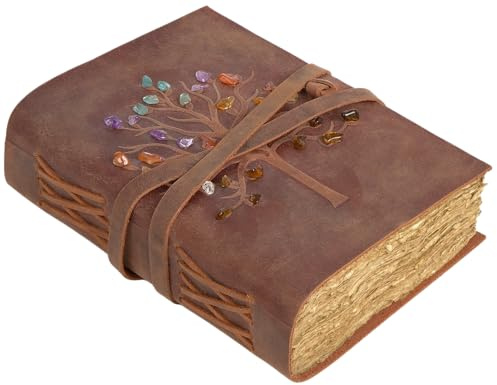 GlobeeCraft Leder Reisetagebuch Rot Antik mit Baum des Lebens, Pflanzlich Gegerbt, Baumwollpapier - Ideal als Tagebuch für Gedanken, Reisetagebuch oder Vintage Notizbuch - 21x16 cm