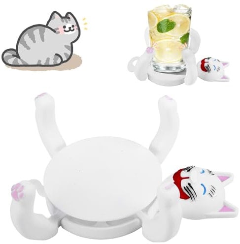 3D Print Cat Coasters that Hold The Cup, Cute Coaster with Moving Legs, Funny Cup Holder Cat Gifts for Women, Housewarming Presents for Pet Lovers, Home Decorative Accessories