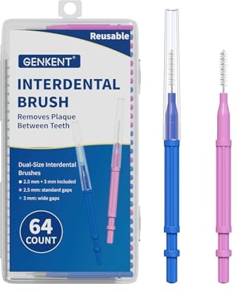 GENKENT Interdental Brushes for Braces 64 Pieces, Interdental Brushes Between Teeth for Braces Flossers (2 Sizes)