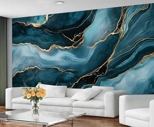 GIVLWF Wallpaper - Marble Home Decor & Mural, Self Adhesive Wallpaper for Living Room, Teal Marble Wall Mural, Light Luxury Nordic Bedroom Wall Paper, Peel and Stick