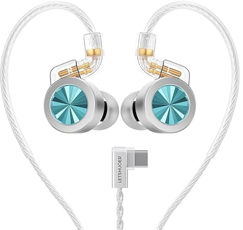 Letshuoer D02 Hi-Fi Tipo-C, monitor in-ear IEM, auricolari a doppio circuito magnetico da 11 mm con driver dinamico a doppia camera, auricolari cablati con cavo in rame argentato staccabile e
