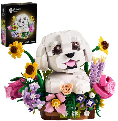 Dogs Bouquet Succulent Building Blocks,Dogs Artificial Flowers Botanicals | Bonsai,Creative Plants and Animals Decoration,Birthday Gift for Pet Lovers,Adults,Women,Girls,Christmas Mother Day