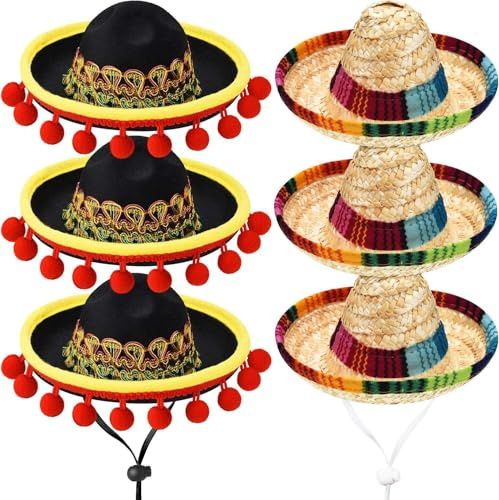 Falafoty Mini Sombrero Mexicano, 10PCS Cinco De Mayo Fiesta Sombrero De Paja Disfraz de Fiesta para Niños Adultos, Sombrero De Fiesta Divertido para Carnaval Verano Fiesta Temática Mexicana