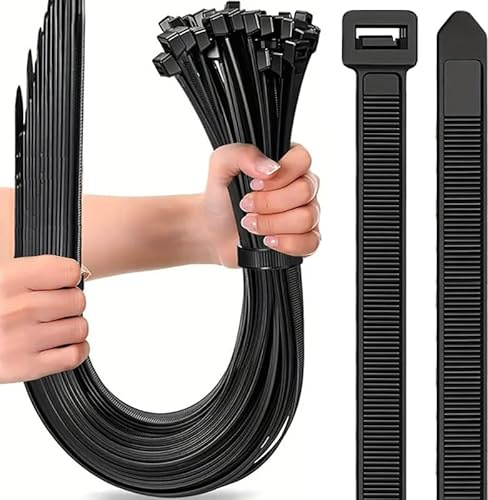 Caiery Fascette extra large 12 mm x 600 mm, fascette resistenti, fascette con zip di alta qualità, fascette in nylon, nere, 50 pezzi
