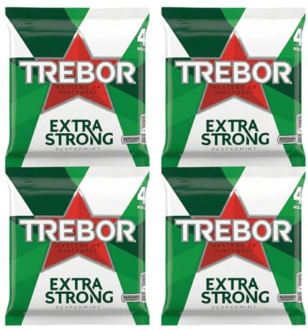 Trebor Extra STRONG PEPPERMINT Mints - 16 Rolls Bulk Buy (4 Packs of 4) - Intense Breath Freshener Sweets