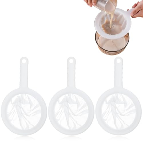 CATZUM Setaccio Ultra-fine Set da 3 Pezzi (100, 200, 400 Mesh) in Plastica – Filtri a Rete Fine per Alimentari, Olio, Caffè, Tè, Succhi. Soluzione di Filtrazione Versatile.