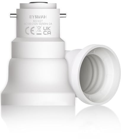 BYSMAH B22 to E27 Adapter, 2 Pack Bayonet to Screw Bulb Adaptor | for Ceiling Fan Light, Light Adaptor Fitting, BC to ES Lamp Base Socket Converter, for LED and Incandescent and CFL Bulbs
