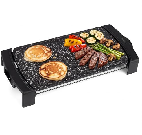 COSTWAY 2150W Electric Grill and Griddle, 2 Nonstick Cooking Zones | Adjustable Temperature, Cool-Touch Handles, Drip Tray, Indoor Outdoor Table Top Grill, Barbecue Hot Plate