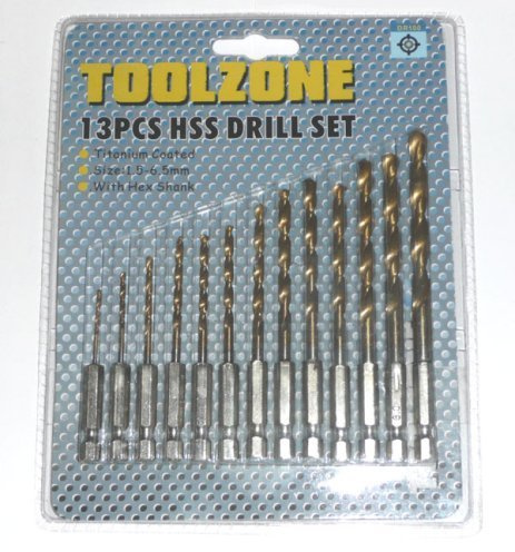 Toolzone 13Pc Titanium Coated Drills 1/4 Hex Shank