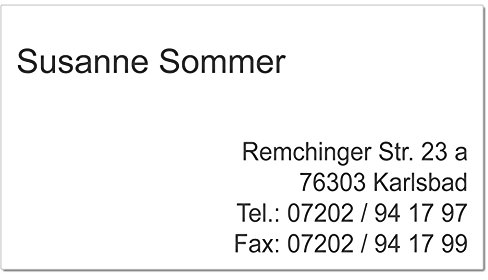 Classic-Cards mit Ihrer Wunschadresse, 100 Stück, ca. 90 x 45 mm, aus Diplomatenkarton