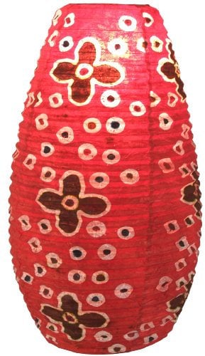 GURU SHOP Ovaler Lokta Papierlampenschirm, Hängelampe Coronada - Flower Power Rot, 52x29x29 cm