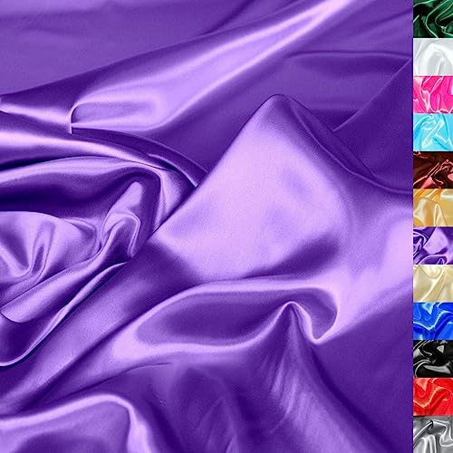TOLKO 1m Glanz Satin Stoff Meterware als Modestoff Dekostoff Kostümstoff Gardinenstoff Vorhangstoff Hochzeitsstoff | Glitzer Satinstoffe zum Nähen Dekorieren | Nähstoffe 150cm breit (Lila)