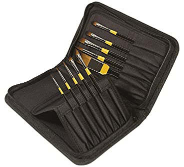 Daler-Rowney System3 Synthetic Hair Short-Handle Classic Acrylic Brush Set in Zip Case, 10 Assorted Brushes, Ideal for Professional Artists & Students