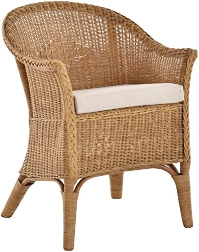 Rattan-Sessel Natur Esszimmersessel Korb-Sessel Rattanmöbel Rattansessel Rattanstuhl mit Armlehnen Lounge Flechtsessel (Honig-Dunkel, mit Polster)