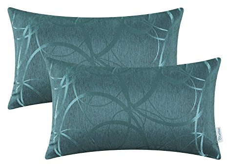 CaliTime Kissenbezüge Kissenhülle Packung mit 2 Schalen für Couch Sofa Heimdekoration modern glänzend und matt Kontrast Kreise Ringe geometrisch 30cm x 50cm blaugrün