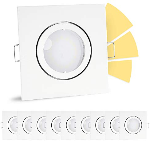 linovum 10 Stück fourSTEP Einbaulampe LED schwenkbar dimmen ohne Dimmer - LED GU10 5W warmweiß - weißes Downlight quadratisch