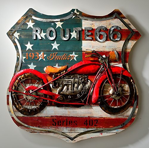 GASPO XXL Holz-Metallbild ROUTE 66 | Wandbild mit 3D-Effekt | 100 x 100 cm, vintage | Deko für die Wohnung