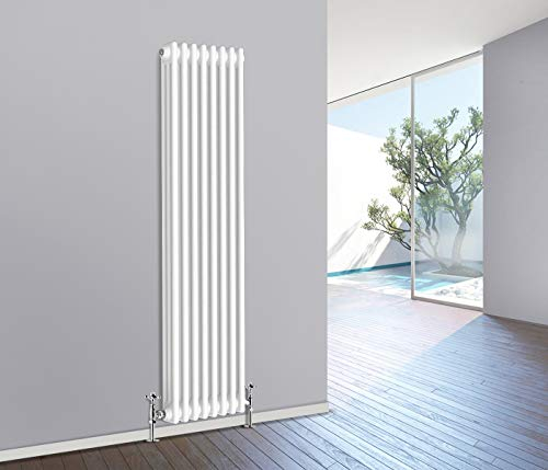 NRG 1800 x 380 mm Gloss White Vertical Cast Iron Radiator Triple Panel