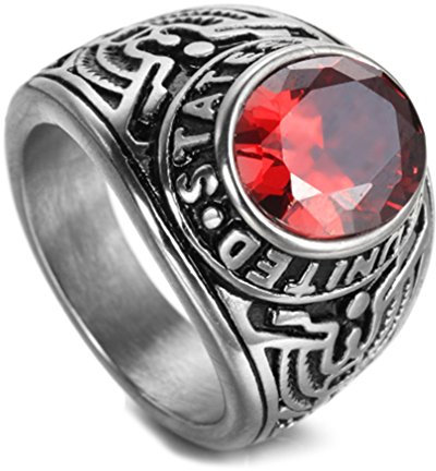 OAKKY Herren Edelstahl Weinlese Amerikanische Soldaten Eagle Set Mit Edelstein Ring Rot Größe 62 (19.7)