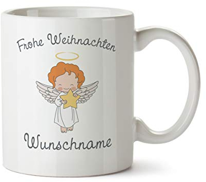 Partycards Personalisierte Tassen zu Weihnachten mit verschiedenen Motiven – Geschenkidee (Engel, 300ml)