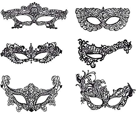 ZARRS Masken Venezianische,6er Pack Lace Masquerade Masks Damen Frauen Mädchen Maskenspiel Venetian Gesichtsmaske für Weihnachten Party Maskenball Halloween Schwarz