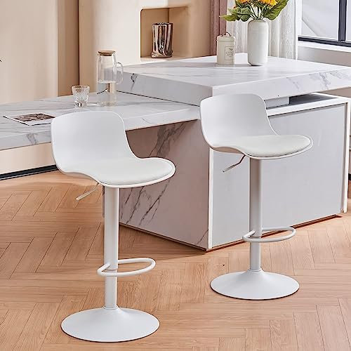 YOUNIKE Furniture Polypropylene Bar Stools Set of 2 with Adjustable Height and 360° Rotation, Ergonomic Streamlined Modern Design High Stool Bar Chair for Kitchen Counter Island, White
