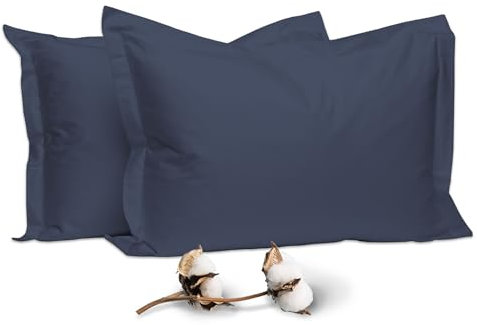 Pizuna Coton Peigné Set de 2 Taies d'oreiller 50x75 cm Bleu foncé, 100% Coton Longue Tige 400 Fils Armure Satin Taies d'oreiller Douces 50x75 en Coton (Bleu foncé taies d'oreiller 2 Pièces)