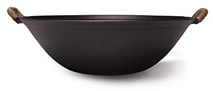 ZhenSanHuan Wok en fonte faite à la main sans revêtement sans peinture saine, fond plat, compatible induction (36 cm)