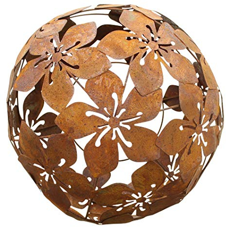 FRANK FLECHTWAREN Dekokugel, Gartendeko Kugel Blumen, Dekorative Metallkugel,