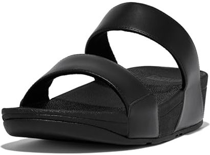 FitFlop Women's Lulu Leather Slides, Summer Sandal - Lightweight & Comfortable with Natural Arch Support - All Black - 5 UK