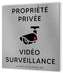 DECOHO - Pictogramme format 20 cm x 20 cm en Dibond Aluminium brossé - Modèle Vidéo surveillance propriété privée - Argent