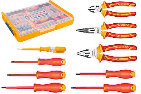 Ingco Hktv01h091 Set 9 Utensili Isolati Cacciaviti Pinze Cercafase Tronchese in box 1000 V
