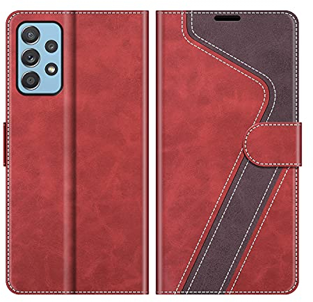 MOBESV Hülle für Samsung Galaxy A52 Handyhülle, Lederhülle mit Kartenfach, Klapphülle mit Ständer, Flip Case Handytasche Schutzhülle, Modisch Rot