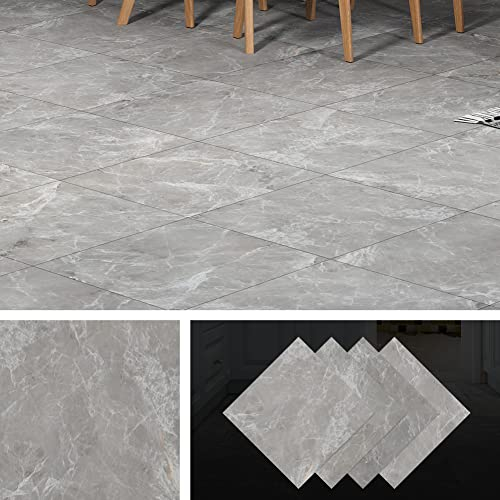 Livelynine Pavimento PVC Adesivo Grigio Mattonelle Adesive Pavimento 30x30 Pavimento Adesivo Bagno Effetto Marmo Impermeabile PVC Adesivo Pavimento Cucina Piastrelle Adesive Bagno Stanza, 4 Piastrelle